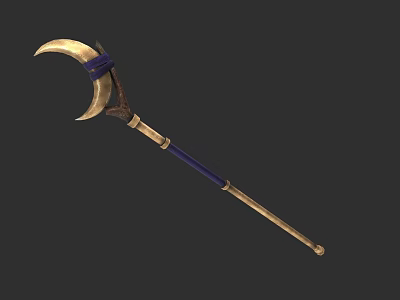 Artistic Metal Sculpture Carving With Golden Curved Blade And Blue Handle Design 3d model