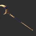 Artistic Metal Sculpture Carving With Golden Curved Blade And Blue Handle Design