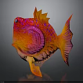 Colorful Fish Sculpture with Red and Orange Hues and Glowing 3D Art Design