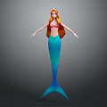 3D Red Haired Mermaid Game Movie Character With Blue Green Tail Design