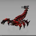Sci Fi Character Mechanical Scorpion With Red Exoskeleton Metal Parts And Sharp Claws 3d model