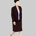 Woman Walking In Dark Professional Suit With Skirt And Light Blue Top
