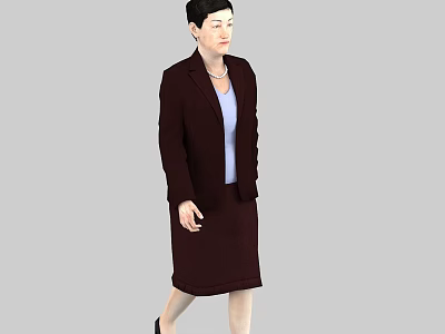 Woman Walking In Dark Professional Suit With Skirt And Light Blue Top 3d model