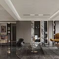 Elegant Modern Dining And Living Room Interior With Dining Table Chairs Plant And Decorative Painting