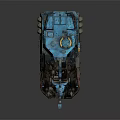 Military Armored Tank With Blue Black Camouflage Pattern And Wheeled Design