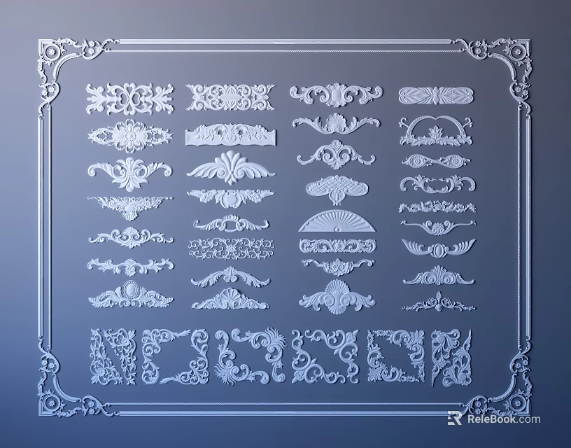 Ornamental Carvings Featuring Various Intricate Patterns And Decorative Design Elements 3d model 