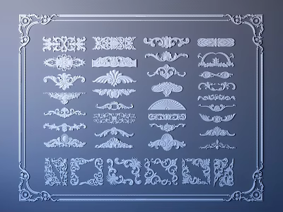 Ornamental Carvings Featuring Various Intricate Patterns And Decorative Design Elements 3d model
