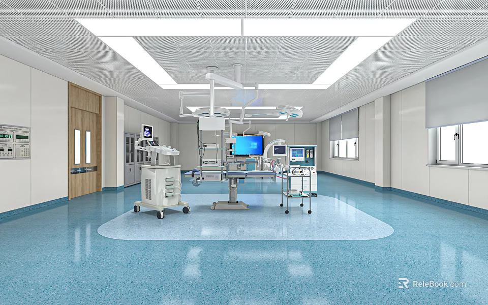 School Medical Training Operating Room With Surgical Lights And Modern Medical Equipment 3d model 