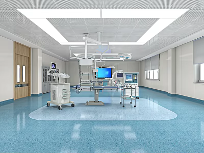 School Medical Training Operating Room With Surgical Lights And Modern Medical Equipment 3d model