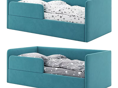 Modern Teal Kids Bed Design With Cozy Star Patterned Soft Sheets 3d model