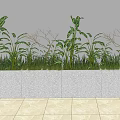 Various Green Potted Plants in White Rectangular Planter Against Light Brown Wall and Tiled Floor 3d model