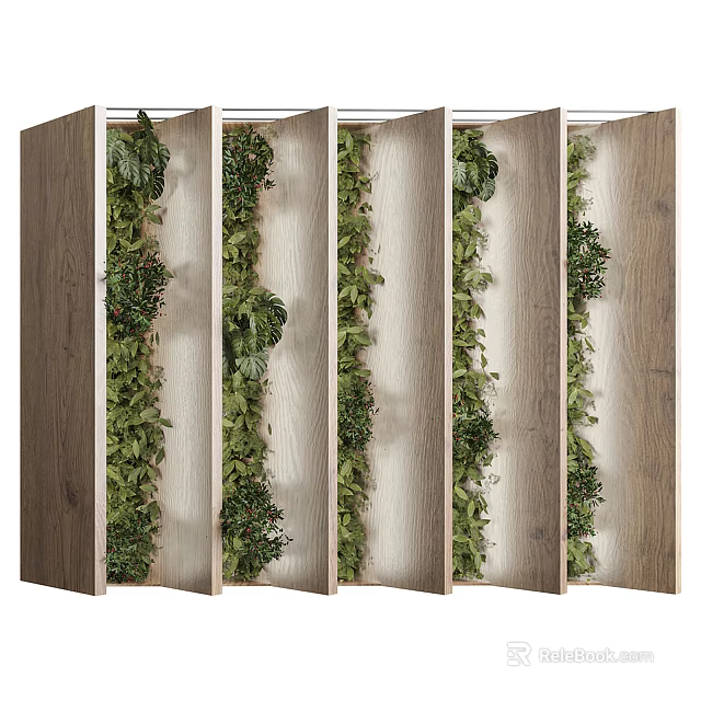 Living Plant Wall with Wooden Panels for Modern Indoor Room Divider Decoration 3d model 