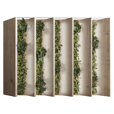 Living Plant Wall with Wooden Panels for Modern Indoor Room Divider Decoration 3d model