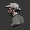 3D Male Character Bust With White Hat Mustache Gray Coat And Red Vest