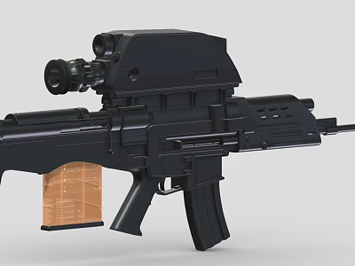 High Quality Modern Black Tactical Assault Rifle With Scope And Orange Magazine 3d model
