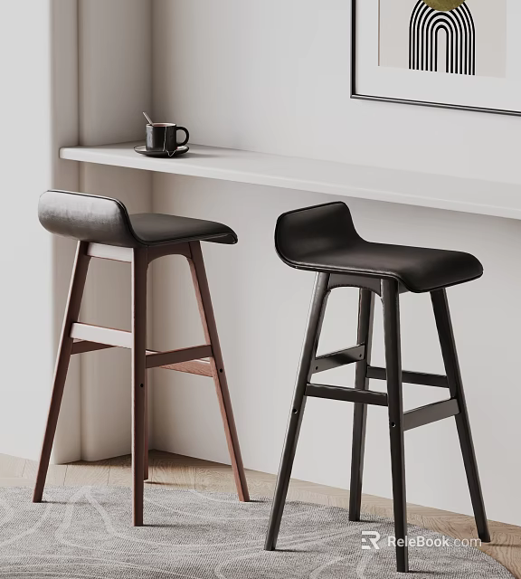 Modern Leather Bar Stools With Sleek Design And Contrasting Frame Colors 3d model
