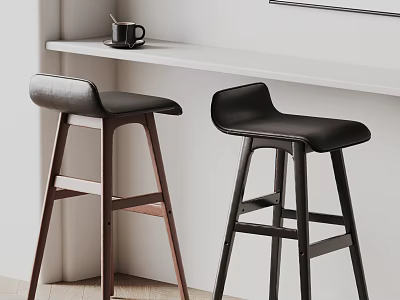Modern Leather Bar Stools With Sleek Design And Contrasting Frame Colors 3d model