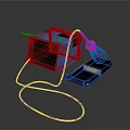 Blue Electric Device With Black Cable Coiled Spring Part And Black Base Mat 3d model