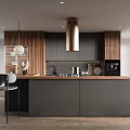 Modern Kitchen Interior With Dark Cabinets Island Counter And Pendant Lights