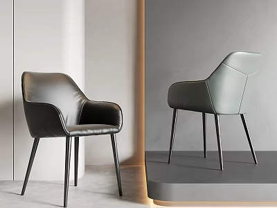 Modern Leather Dining Chairs With Slim Black Legs In Minimalist Interior Design 3d model