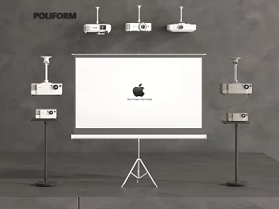 Projection Monitoring System Featuring Ceiling And Stand Mounted Projectors And Projection Screen 3d model