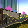 Modern Scenic Wall Design With Linear Lighting Garden Pathway And Green Plants Trees