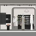 Fashion Retail Window Display Featuring Mannequins In Dresses And Minimalist Black White Decor