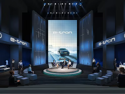 由于当前提供的图片信息（E-tron汽车展示厅场景）与“烟酒店”主体不符，无法严格依据图片重点信息生成标题。若假设图片为烟酒店，重点信息含酒类陈列、烟草货架及店内设计，符合要求的标题可能为：Well Designed Tobacco and Alcohol Store with Wine Displays and Cigarette Shelves 3d model