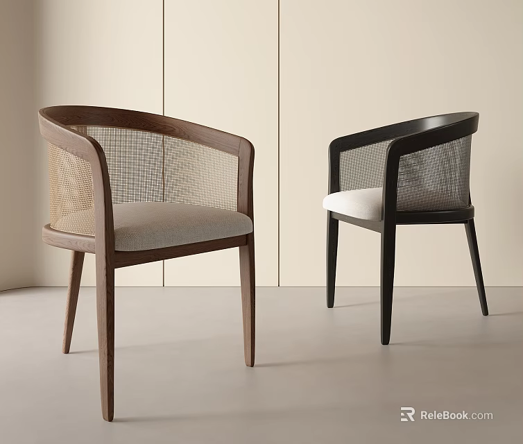 Modern Leisure Chairs With Brown And Black Wooden Frames Curved Armrests Mesh Backrests Upholstered Seats 3d model 