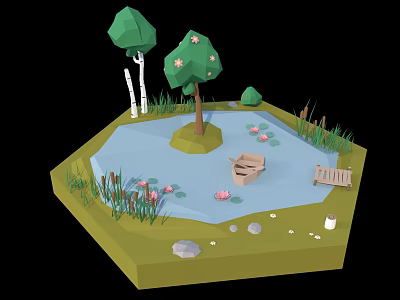 Modern Cartoon Scene Cartoon Pond 3d model