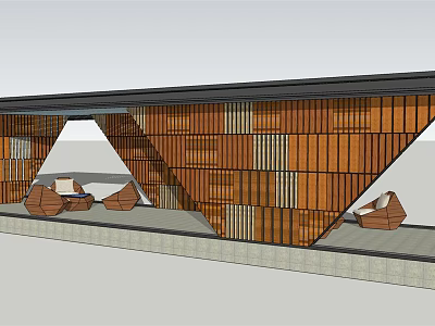 Modern Wooden Pergola With Geometric Support Structure And Outdoor Seating Area 3d model