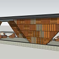 Modern Wooden Pergola With Geometric Support Structure And Outdoor Seating Area