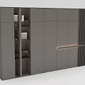 Modern Background Wall Design With Gray Cabinets Open Shelves Decorative Strips And Light Strip