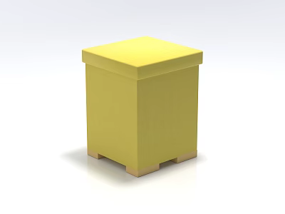 Yellow Square Upholstered Stool With Wooden Legs And Simple Modern Design 3d model