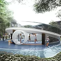 Outdoor Children's Play Area With Modern Curved Slide Climbing Structure And Blue Flooring