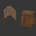 Rustic Wooden Furniture Set With Bamboo Leaf Decorated Screen And Lattice Table