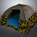 Camo Dome Tent With Blue Sleeping Mat And Weatherproof Fabric Design