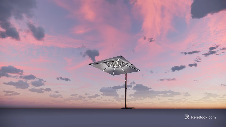 Sturdy Outdoor Sunshade with Metal Stand Under Pink Purple Sunset Sky 3d model 