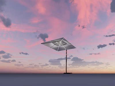 Sturdy Outdoor Sunshade with Metal Stand Under Pink Purple Sunset Sky 3d model