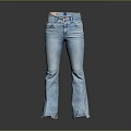 Blue Flared Denim Jeans Featuring Split Hem And Modern Silhouette Design