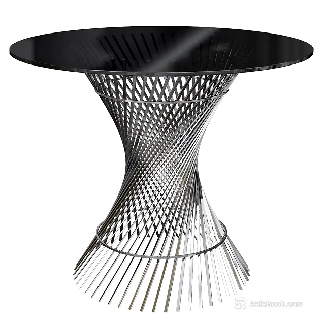 Sleek Modern Dining Table With Black Tabletop And Spiral Metal Lattice Base 3d model 