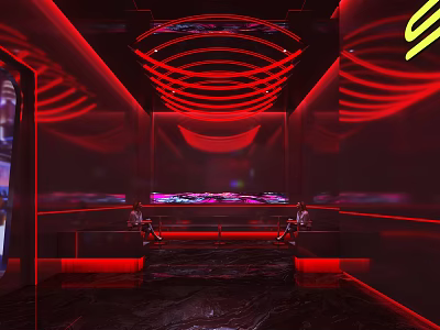 Modern KTV Interior Design With Red Neon Lights And Stylish Sofa Setup 3d model