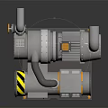 Industrial Mechanical Pump With Vertical Pipes Motor And Safety Warning Stripes
