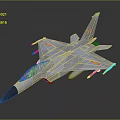 Gray Fighter Jet Model with Blue Missiles Under Wings and Yellow Tail Emblem