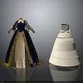 Elegant Blue And Beige Dress With Lace Details And White Crinoline For Historical Costumes