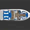 Blue and White Motorboat with Open Cockpit Design Comfortable Seats and Windshield