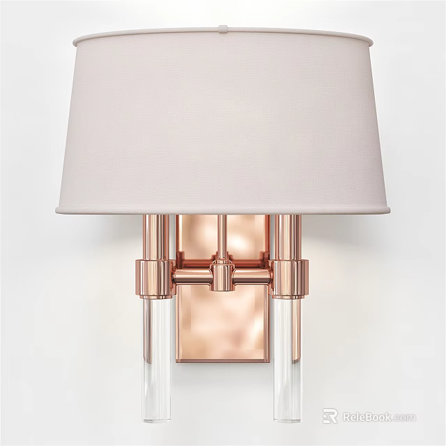 Modern Elegant Wall Lamp With Beige Fabric Shade Rose Gold Metal And Clear Glass 3d model 