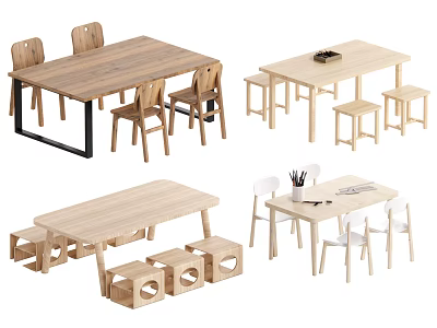 Simple Design Wooden Children's Table With Various Styles And Matching Chairs Stools 3d model
