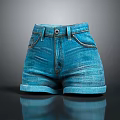 Blue Denim Shorts With Cuffed Hem Front Pockets And Button Closure 3d model