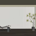 White Vertical Blinds In Modern Interior With Wooden Floor And Potted Plant
